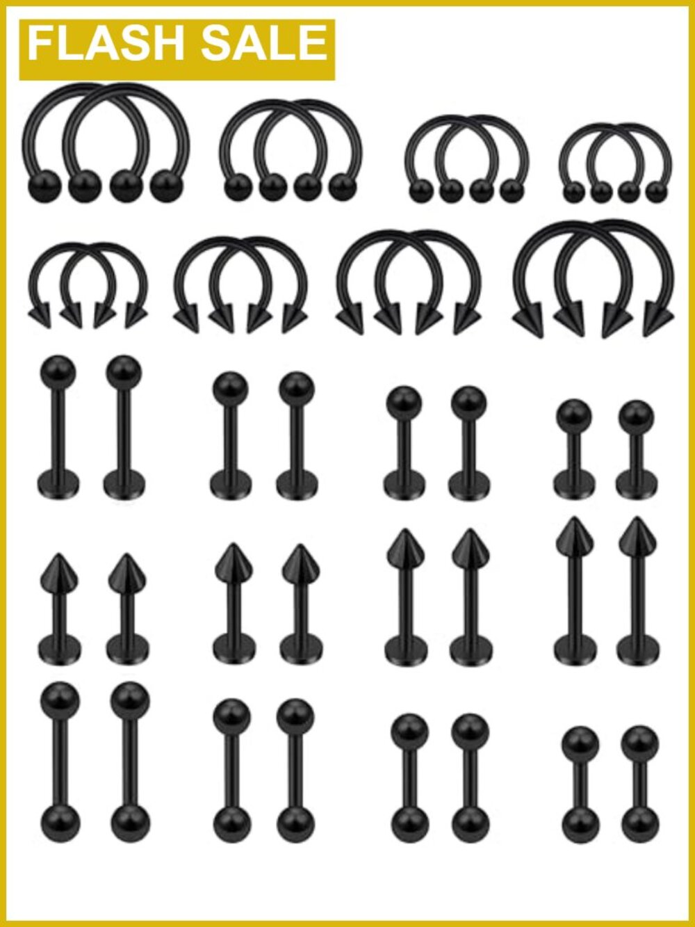 16G Stainless Steel Lip Rings Set Labret Monroe Helix Tragus 40Pc Body Jewelry